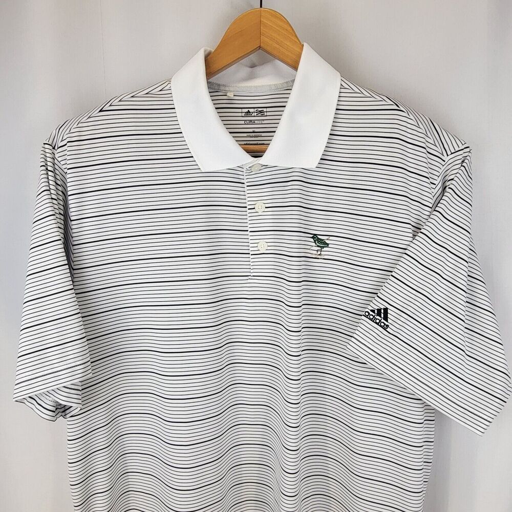 Adidas Climalite Golf Polo Shirt THE CREEK CLUB White Black Stripe Stretch XL